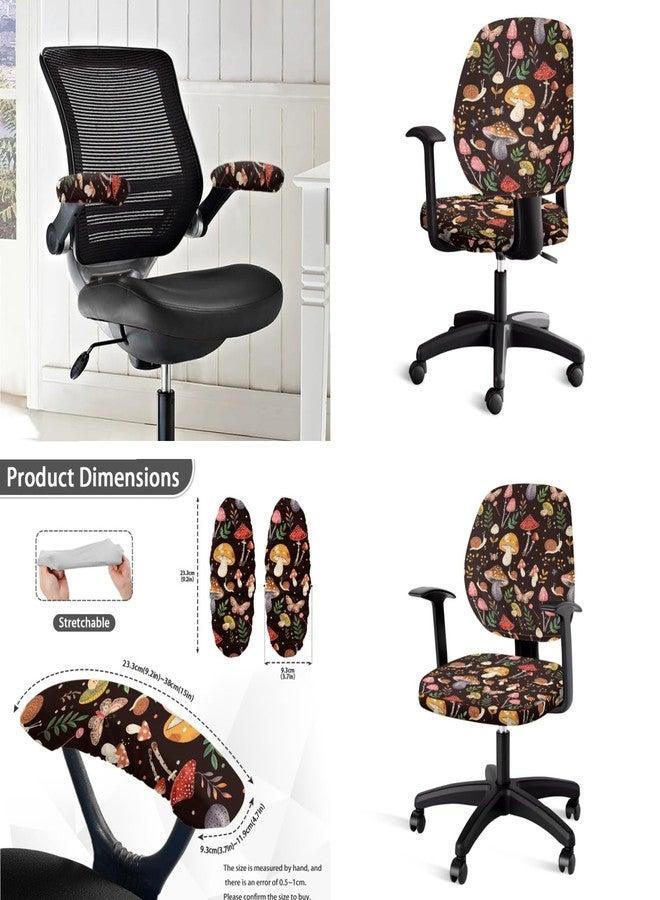 Wanzuoeng Mushroom Butterfly Print Office Desk Chair Seat Cover with Armrest Covers, Stretchable Office Chair Seat Cover Removable Computer Chair Back Covers, Dustproof & Non Slip - Image 2